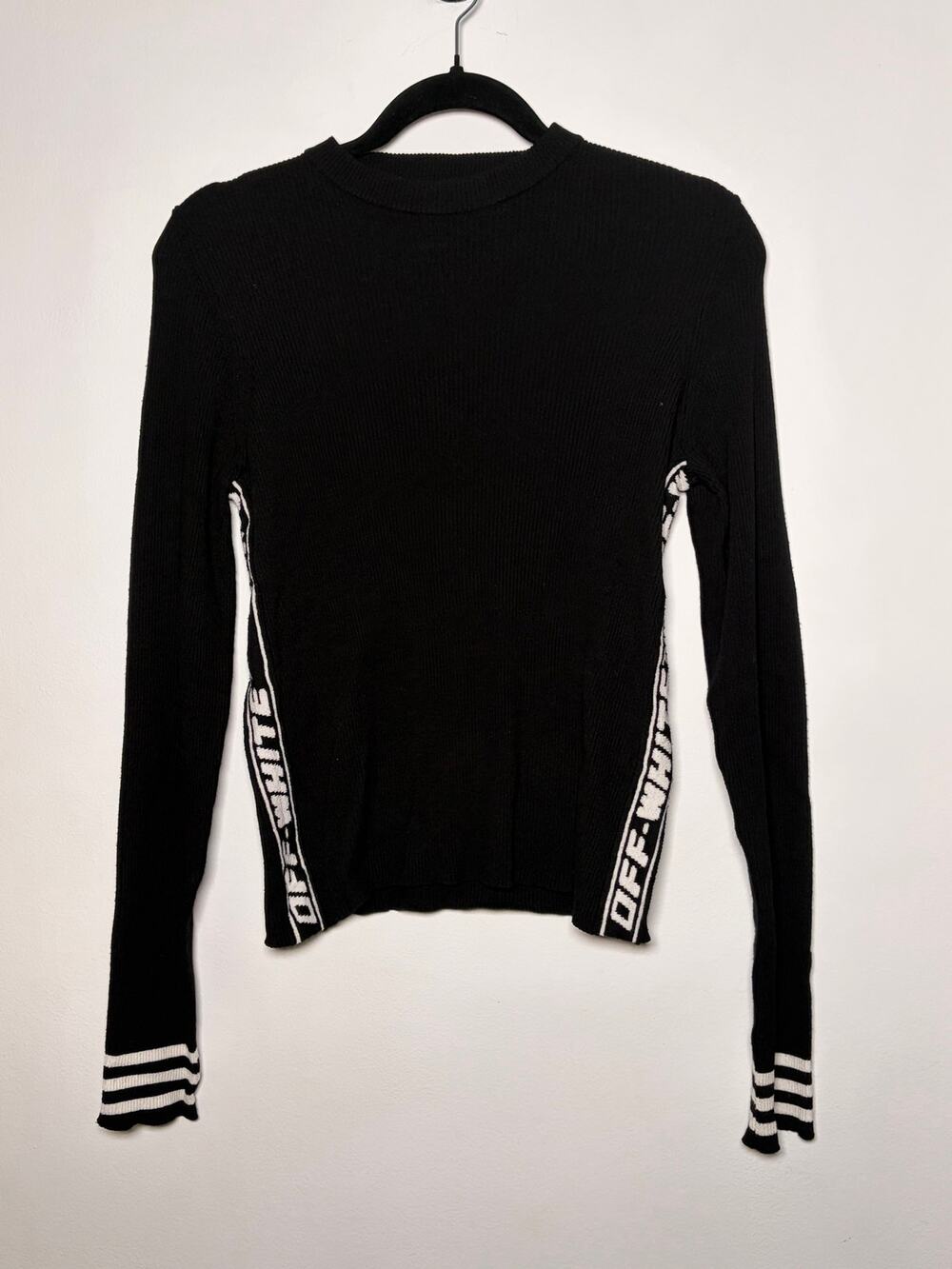 Off-White Virgil-era ribbed knit logo-tape top, Resort 2020, IT 44